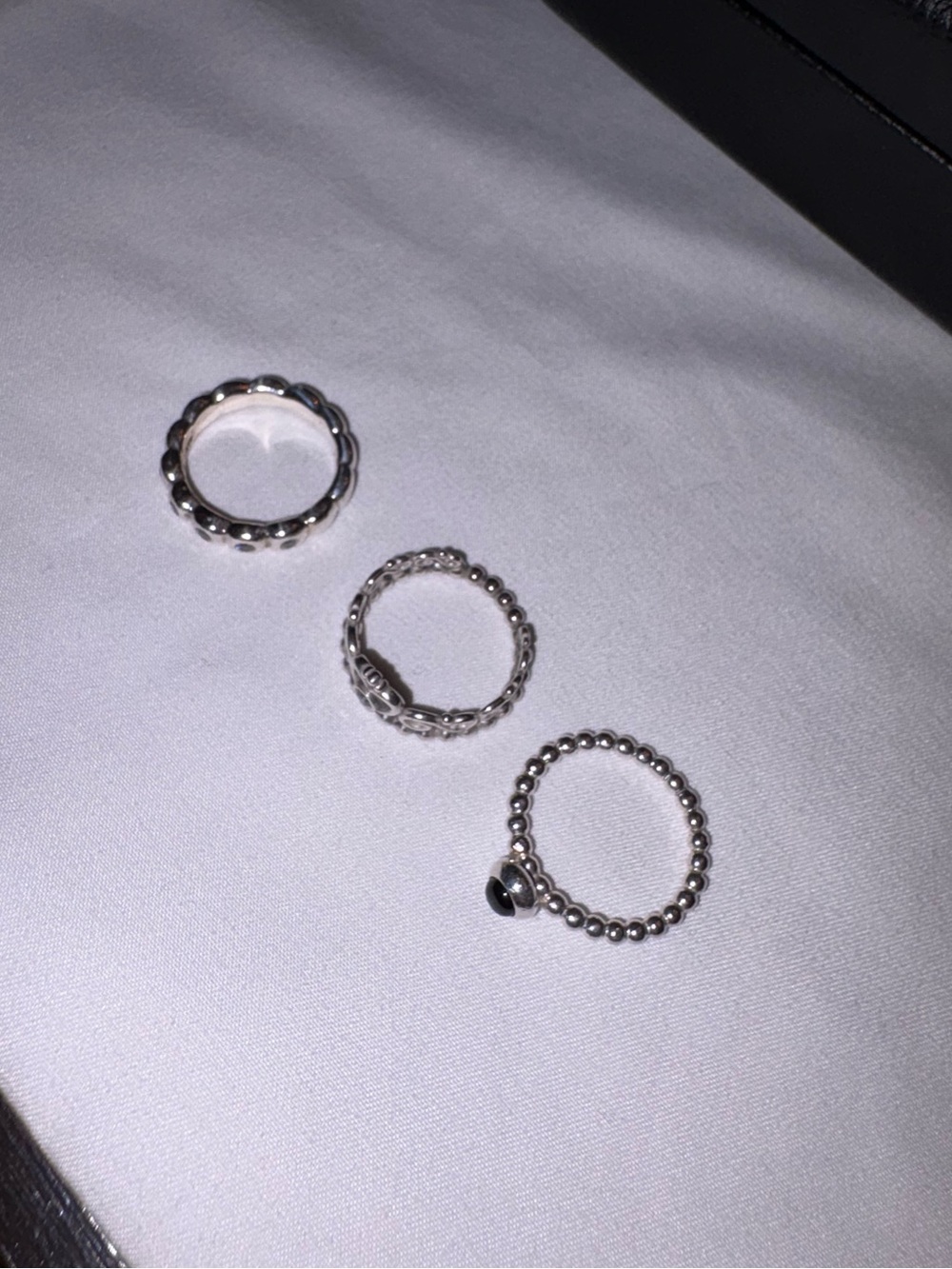 Pandora Sterling Silver Trio Rings with Black Accent - Picture 6 of 6